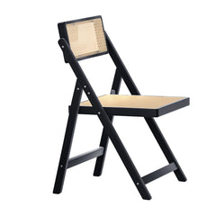 Artiss Dining Chair Wooden Rattan Foldable Black - Furniture Ozily