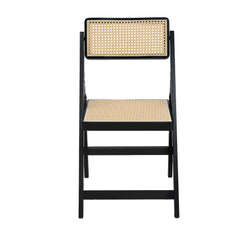 Artiss Dining Chair Wooden Rattan Foldable Black - Furniture Ozily