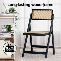 Artiss Dining Chair Wooden Rattan Foldable Black - Furniture Ozily