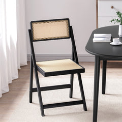 Artiss Dining Chair Wooden Rattan Foldable Black - Furniture Ozily