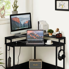 L-Shaped Desk with Built-In Charging Station, Black - ozily