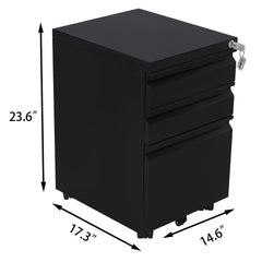 EKKIO 3 Drawer Mobile File Cabinet with Lock (Black) EK-FCD-100-XM - ozily