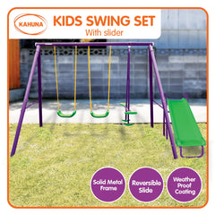 Kahuna Kids 4-Seater Swing Set with Slide Purple Green - Furniture Ozily