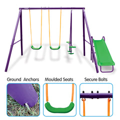 Kahuna Kids 4-Seater Swing Set with Slide Purple Green - Furniture Ozily