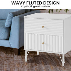 Sarantino Diego Bedside Table Night Stand With 2 Drawers - White - ozily