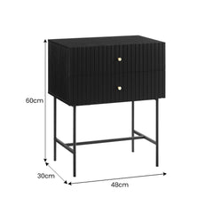 Sarantino Arden Fluted 2-drawer Bedside Table Night Stand - Black - ozily
