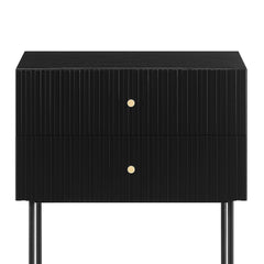 Sarantino Arden Fluted 2-drawer Bedside Table Night Stand - Black - ozily