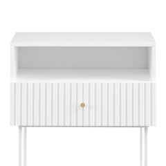 Sarantino Cecil Slender Fluted Bedside Table In White - ozily