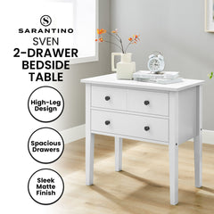 Sarantino Sven Bedside Table Night Stand - White - ozily
