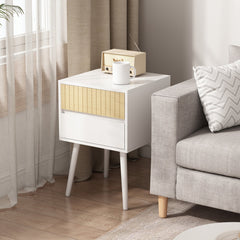 Sarantino Clio Bedside Table Night Stand - White/natural - ozily