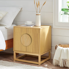 Sarantino Luca Bedside Table Split Door Night Stand - Natural - ozily