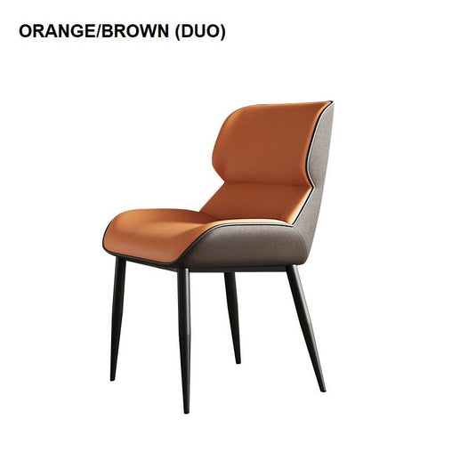 Orange Brown Italian Minimal List Dining Chairs PU Retro Chair Cafe Kitchen Modern Metal Legs x2 - ozily