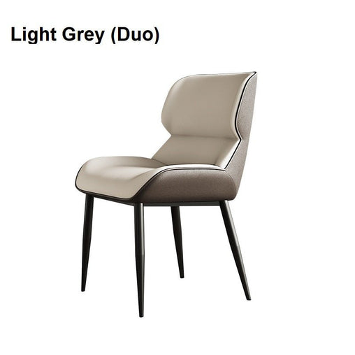 Light Grey Italian Minimal List Dining Chairs PU Retro Chair Cafe Kitchen Modern Metal Legs x2 - ozily