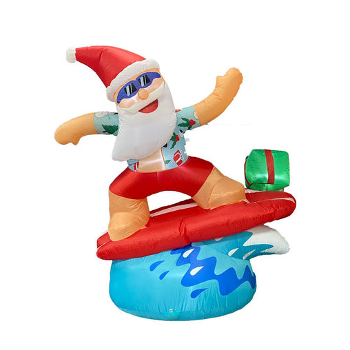 1.8m Inflatable Surfing Santa with LED Lights for Christmas Beach Decor