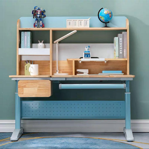 Solid Rubber Wood Height Adjustable Children Kids Ergonomic Blue Study Desk Only 120cm AU - Furniture Ozily