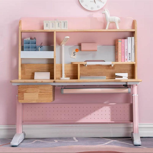 Solid Rubber Wood Height Adjustable Children Kids Ergonomic Pink Study Desk Only 120cm AU - Furniture Ozily