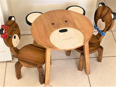Children's furniture Set Bear Table and 2 Chairs -natural wood handmade and solid build - Furniture Ozily