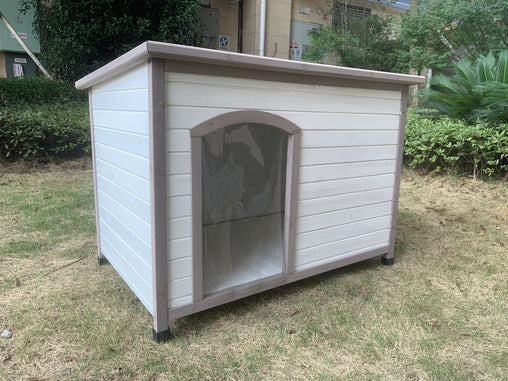 YES4PETS XL Timber Pet Dog Kennel House Puppy Wooden Timber Cabin With Stripe White - Furniture Ozily