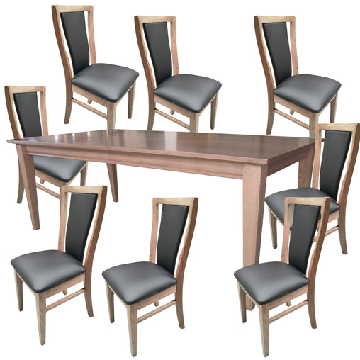 Fairmont 9pc Set 210cm Dining Table Chair PU Leather Seat Padded Back Oak Wood - ozily