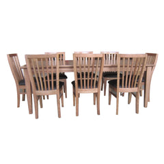 Fairmont 9pc Set 210cm Dining Table Chair PU Leather Seat Slat Back Oak Wood - ozily