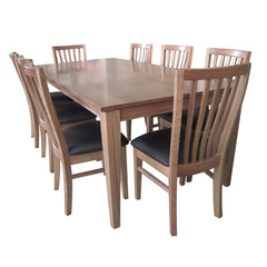 Fairmont 8pc Set Dining Chair PU Leather Seat Slat Back Solid Oak Timber Wood - ozily