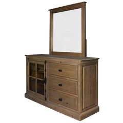 Jade Dresser Mirror 5 Chest of Drawers 1 Door Bed Storage Cabinet - Natural - ozily