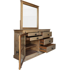 Jade Dresser Mirror 5 Chest of Drawers 1 Door Bed Storage Cabinet - Natural - ozily