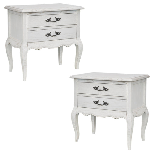 Alice 2pc Set Bedside 2 Drawers Storage Cabinet Side End Table Distressed White - ozily