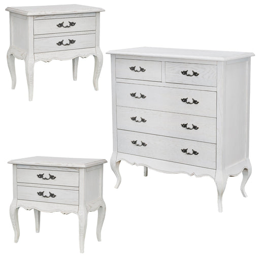 Alice 3pc Set 2 Bedside Tallboy Storage Cabinet Side End Table Distressed White - ozily