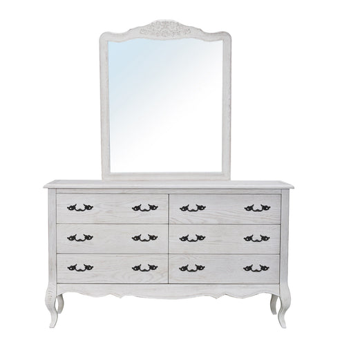 Alice Dresser Mirror 6 Chest of Drawers Tallboy Storage Cabinet Distressed White - ozily
