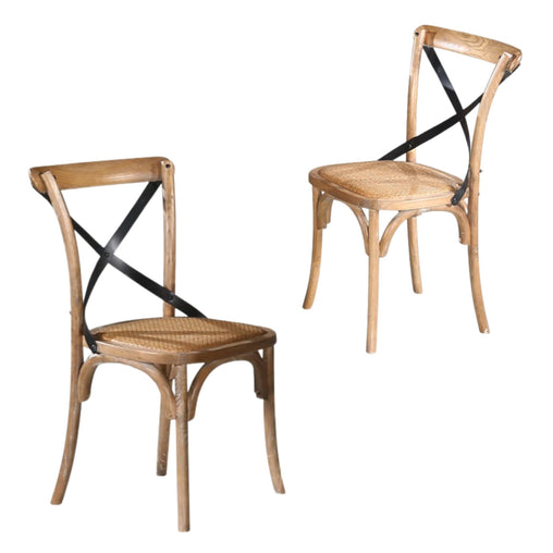 Woodland 2pc Set Dining Chair X-Back Birch Timber Wood Woven Seat Natural - ozily