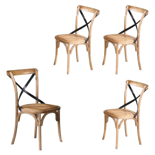 Woodland 4pc Set Dining Chair X-Back Birch Timber Wood Woven Seat Natural - ozily