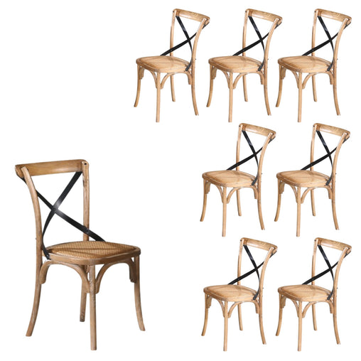 Woodland 8pc Set Dining Chair X-Back Birch Timber Wood Woven Seat Natural - ozily