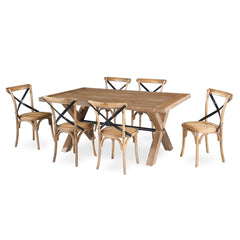 Woodland 8pc Set Dining Chair X-Back Birch Timber Wood Woven Seat Natural - ozily