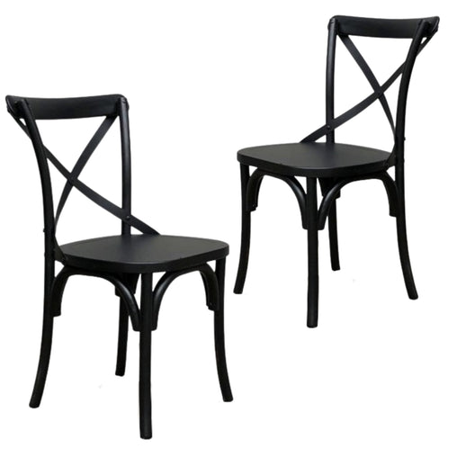 Rustica 2pc Set Dining Chair X-Back Solid Timber Wood Seat Black - ozily