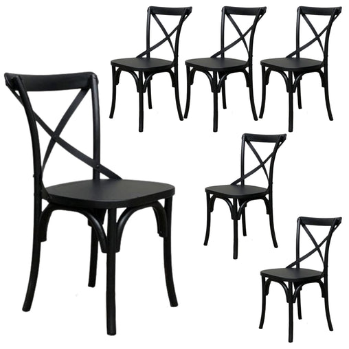Rustica 6pc Set Dining Chair X-Back Solid Timber Wood Seat Black - ozily