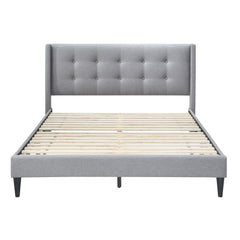 Delilah Double Bed Tufted Button Headboard Fabric Upholstered - Light Grey - ozily