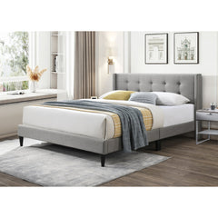 Delilah Queen Bed Tufted Button Headboard Fabric Upholstered - Light Grey - ozily