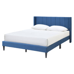 Samson Double Bed Winged Headboard Fabric Upholstered - Blue - ozily