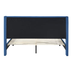 Samson Double Bed Winged Headboard Fabric Upholstered - Blue - ozily