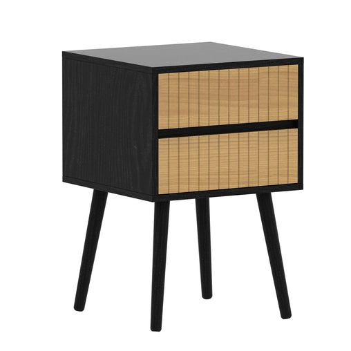 Oslo Bedside Table with 2 Drawer in Black & Natural - ozily