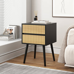 Oslo Bedside Table with 2 Drawer in Black & Natural - ozily