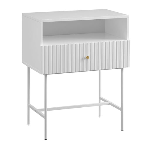 Lucia Slender Fluted Bedside Table in White - ozily
