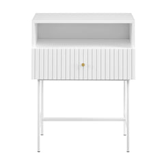 Lucia Slender Fluted Bedside Table in White - ozily