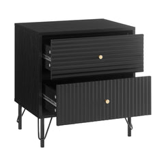 Lisa Wavy Fluted Bedside Table in Black - ozily