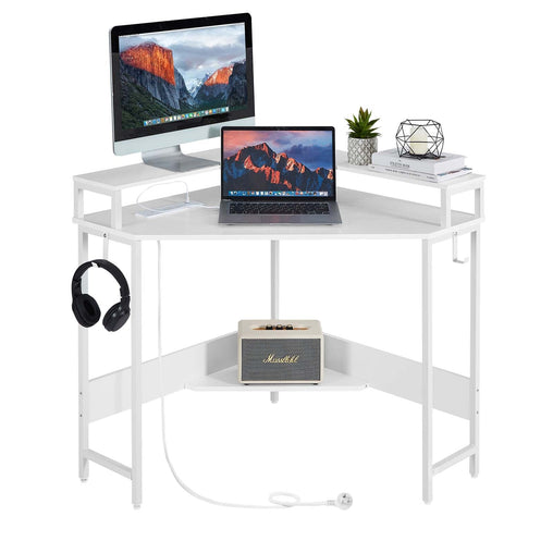 Casadiso L-Shaped Corner Desk with Built-In Power Board, White Gaming Desk with Charging Station (Casadiso Albali Pro) - ozily