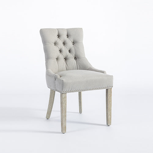 Coaster 2X Dining Chair Light Grey Linen White Wash Legs - ozily