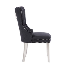 Victoria 2X Dining Chair Black Velvet & STAINLESS STEEL Legs - ozily