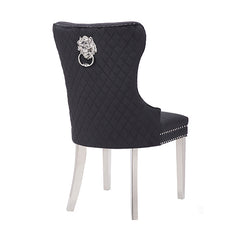 Victoria 2X Dining Chair Black Velvet & STAINLESS STEEL Legs - ozily