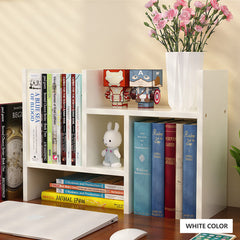 Resize-able Thick Wood Desktop Bookshelf Display Rack Unit(White) - ozily
